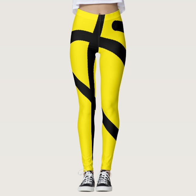 Minimalism Abstrakt Art Mönster Black Gult Leggings (Framsida)