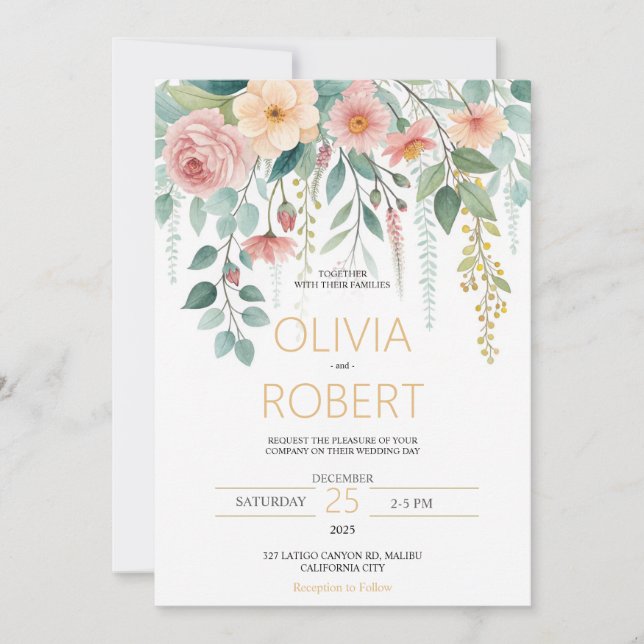 Minimalism and flowers Wedding Invitation Julkort (Framsida)