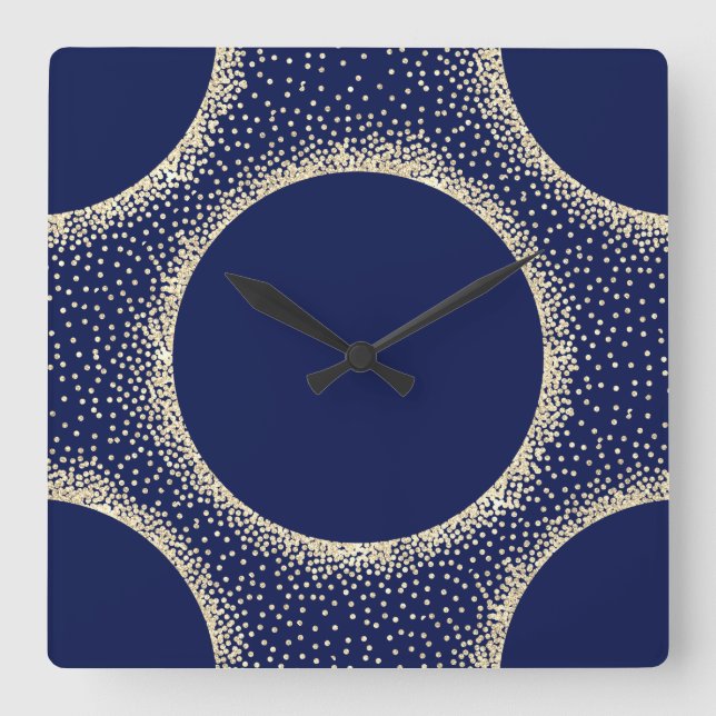Minimalism Crystals Geometry Navy Champaigne Guld Fyrkantig Klocka (Framsida)