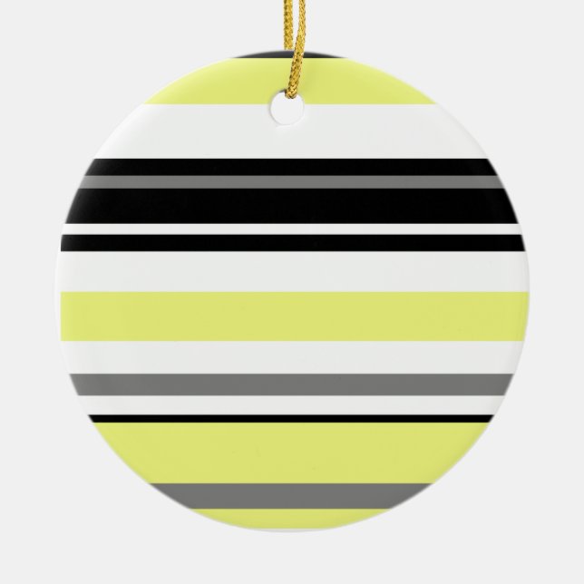 Minimalism Gul Svarta Ränder Julgransprydnad Keramik (Framsidan)