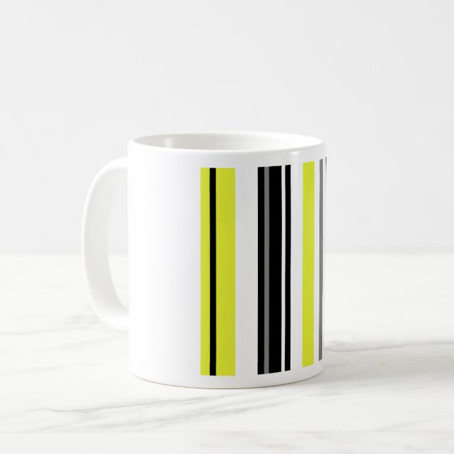 Minimalism Gul Svarta Ränder Kaffemugg (Framsida vänster)