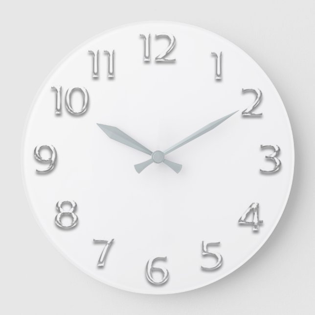Minimalism i modern vit GRÅTT i Silver Stor Klocka (Framsida)