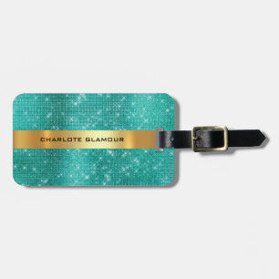 Minimalism i Tropiken Diamond Guld Sequin Teal Bagagebricka