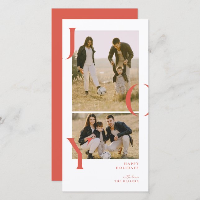 Minimalism Joy 2 foto collage semesterkort Julkort (Fram/baksida)