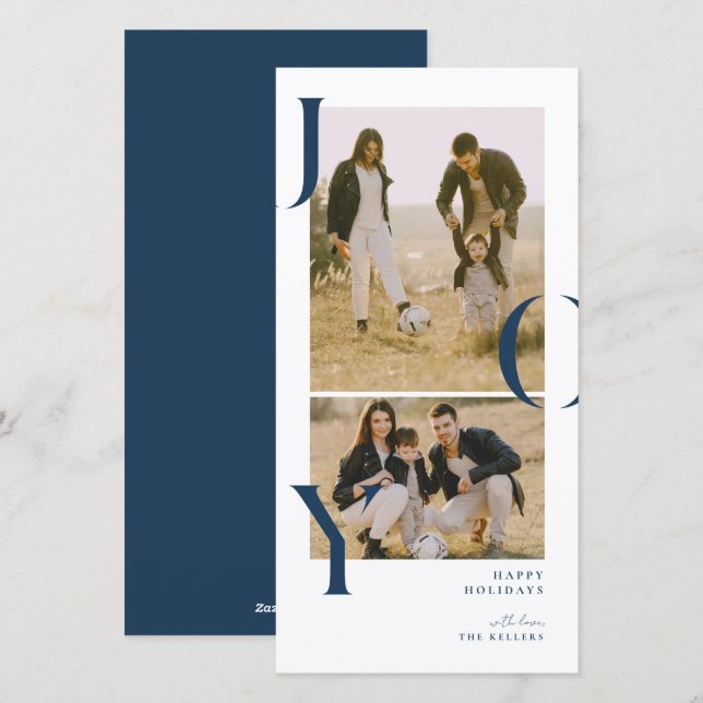 Minimalism Joy 2 vykort med fotokollage för högtid (Fram/baksida)