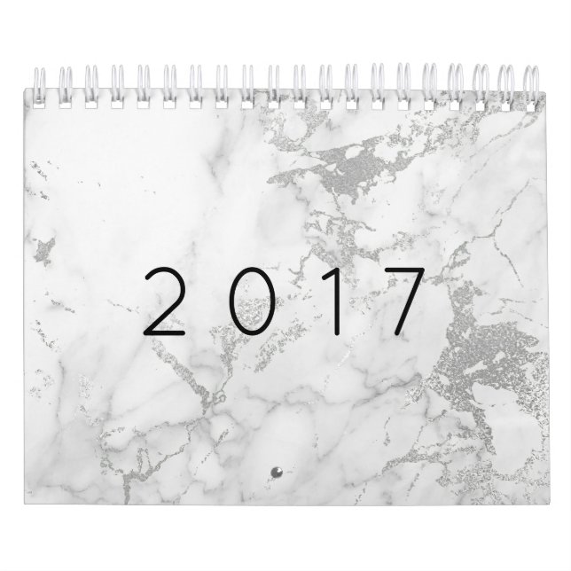 Minimalism Marble White Grått Silver Guld Kalender (Omslag)