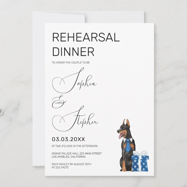Minimalism med en Hund Illustration Rehearsal Inbjudningar (Framsida)