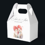 Minimalism med en katters bröllop presentaskar<br><div class="desc">Modern och minimalistisk vit bakgrund med svart script-typografi och akvarellillustration av katter med en blå och rosa slinga och rosa hjärta</div>