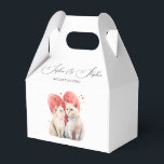 Minimalism med en katters bröllop presentaskar<br><div class="desc">Modern och minimalistisk vit bakgrund med svart skript typografi och akvarellillustration av katter med en blå och rosa slinga och rosa hjärta</div>