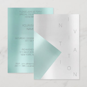 Minimalism Mode Event Metallic Aqua Tiffany Inbjudningar