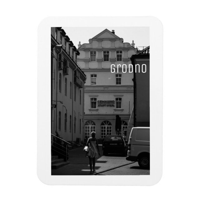 Minimalism monokrom i Grodno Belarus Architecture Magnet (Vertikal)