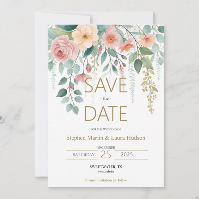 Minimalism och blommor Spara datum-inbjudan Datumet (Framsida)