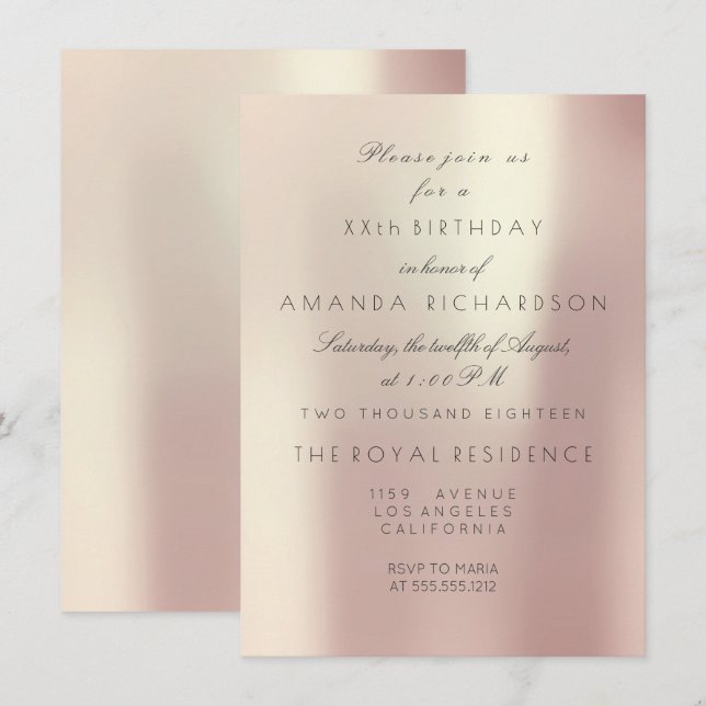 Minimalism Rosa ros  Pearly Glam Birthday Inbjudningar (Fram/baksida)
