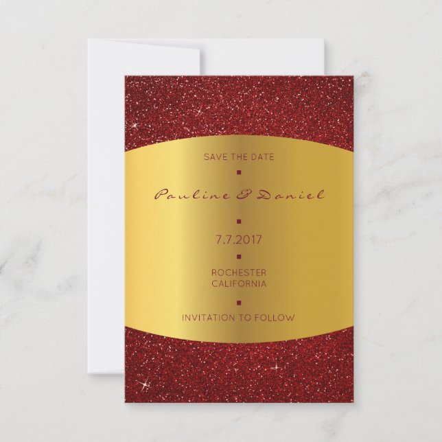 Minimalism Save Date Golden Red Glitter Spara Datumet (Framsida)