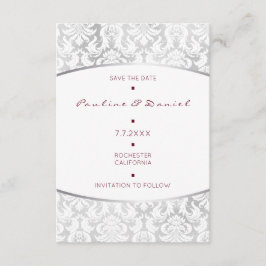 Minimalism Save Date Silver Red Damask Spara Datumet