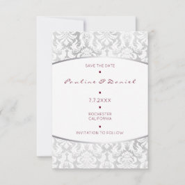 Minimalism Save Date Silver Red Damask Spara Datumet