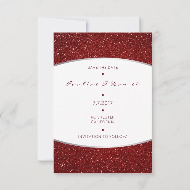 Minimalism Save Date Silver Red Glitter Spara Datumet (Framsida)