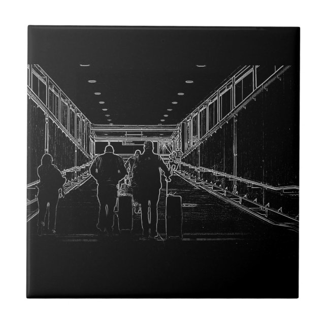 Minimalism Sketch Teckning Airport Travel Kakelplatta (Framsidan)