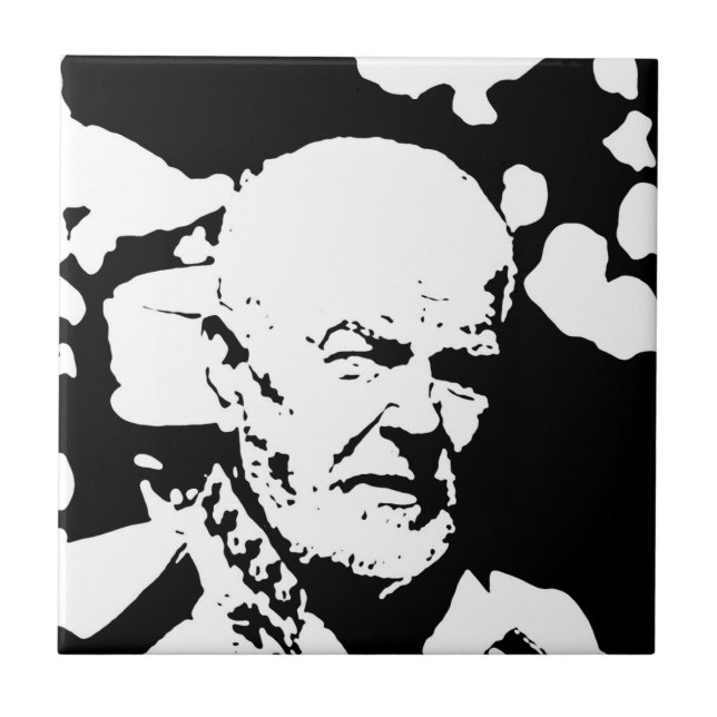 Minimalism Sketch Teckning Old Man Ansikte Head Kakelplatta (Framsidan)