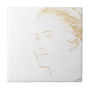 Minimalism Sketch Teckning Young Dam Ansikte Head Kakelplatta