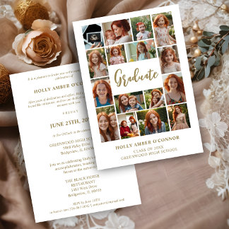 Minimalist 16 Photos Time Life Graduate Collage Inbjudningar