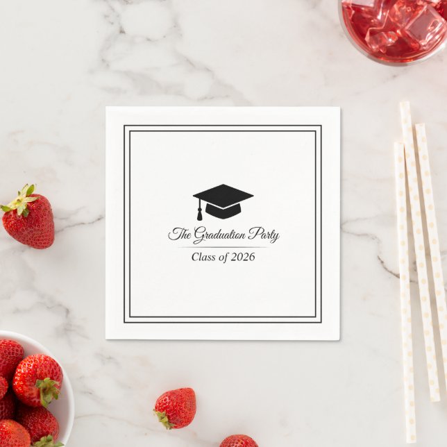 Minimalist 2026 Grad Napkin | Black & White Decor Pappersservett (Insitu)