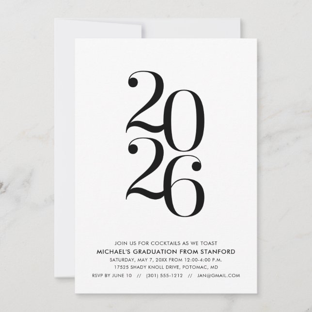 Minimalist 2026 Graduation Party Invitation Inbjudningar (Framsida)