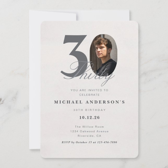 Minimalist 30th Year Birthday Invitation Inbjudningar (Framsida)