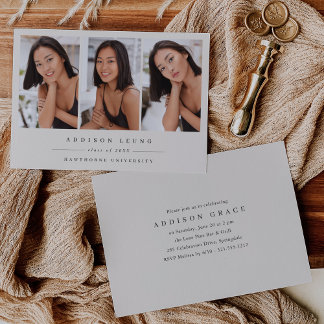Minimalist 3 Photo Graduation Announcement Invite Meddelande