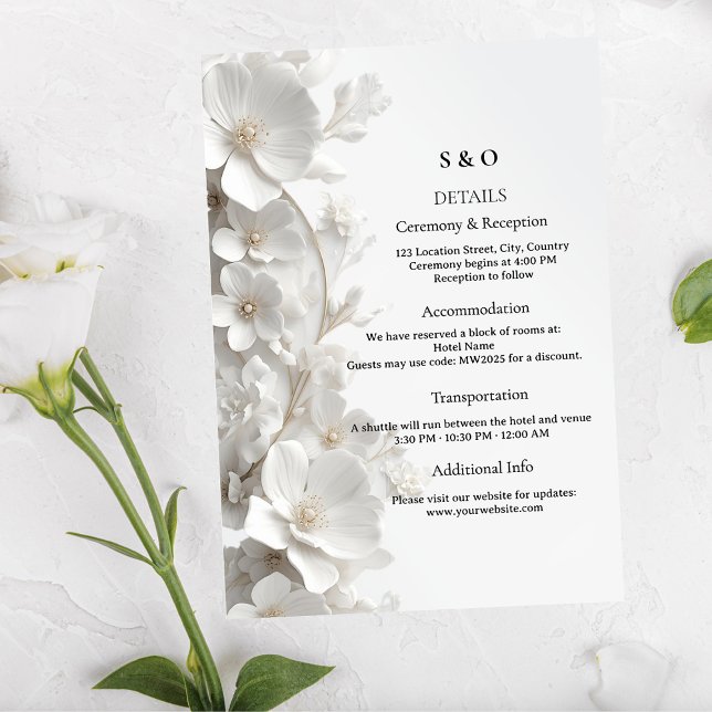 Minimalist 3D White Floral Modern Luxury Wedding Tilläggskort (Skapare uppladdad)