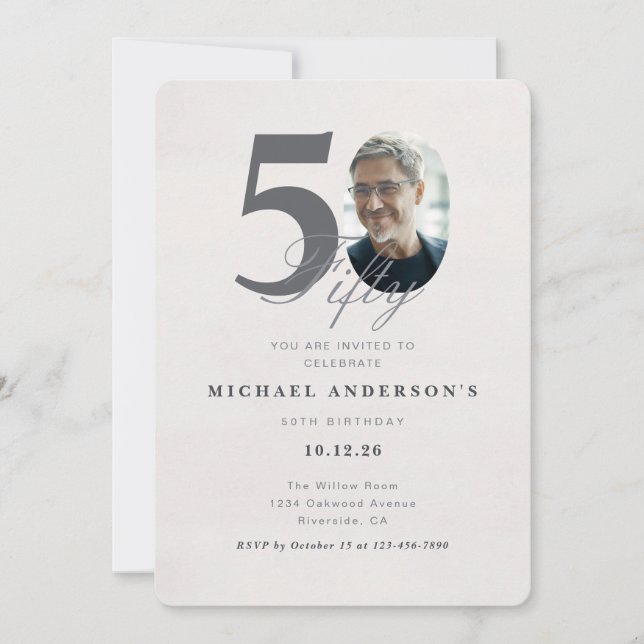 Minimalist 50th Year Birthday Invitation Inbjudningar (Framsida)