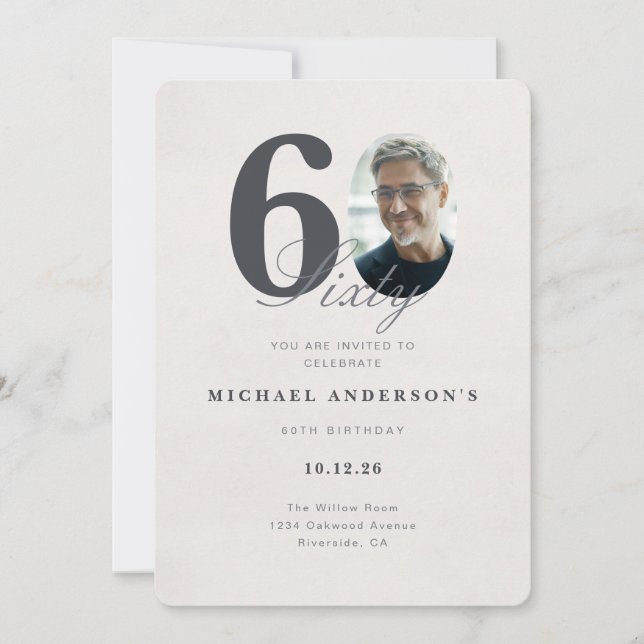 Minimalist 60th Year Birthday Invitation Inbjudningar (Framsida)