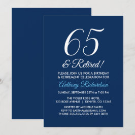 Minimalist 65 och Pensionerad Navy Blå Pensionerin Inbjudningar