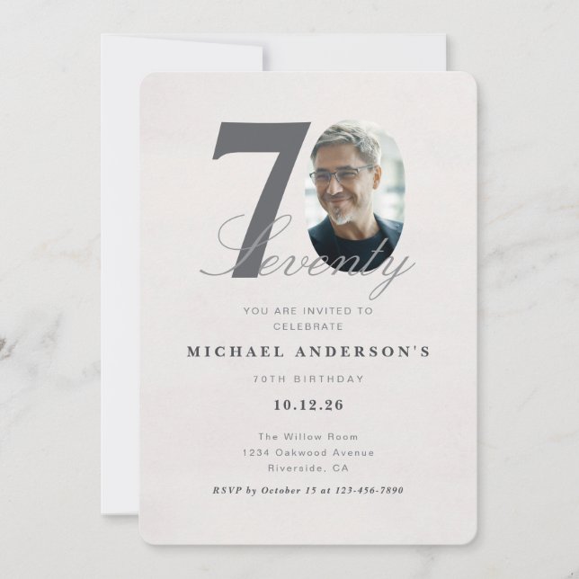Minimalist 70th Year Birthday Invitation Inbjudningar (Framsida)