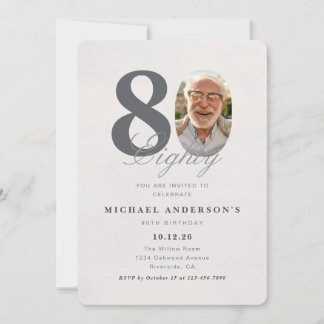 Minimalist 80th Year Birthday Invitation Inbjudningar