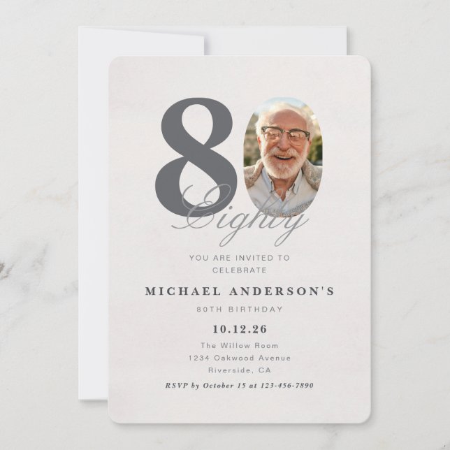 Minimalist 80th Year Birthday Invitation Inbjudningar (Framsida)