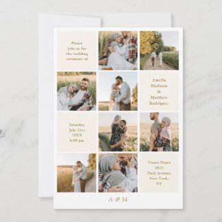 Minimalist 9 Photo Ivory White Wedding Invitation Inbjudningar