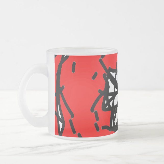 Minimalist Abstract Circular Expressionism in Red  Frostad Glasmugg (Vänster)