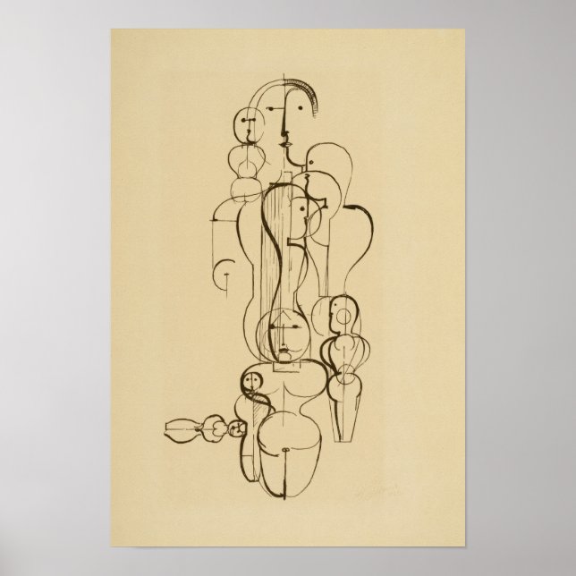 Minimalist Abstract Figurative Line Drawing  Vinta Poster (Framsidan)