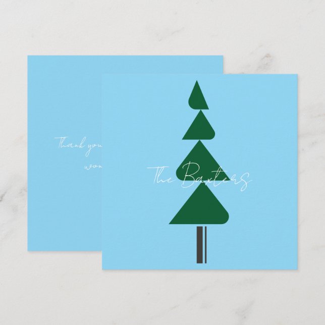 Minimalist Abstract Green Chic Christmas Tree Tack Kort (Fram/baksida)