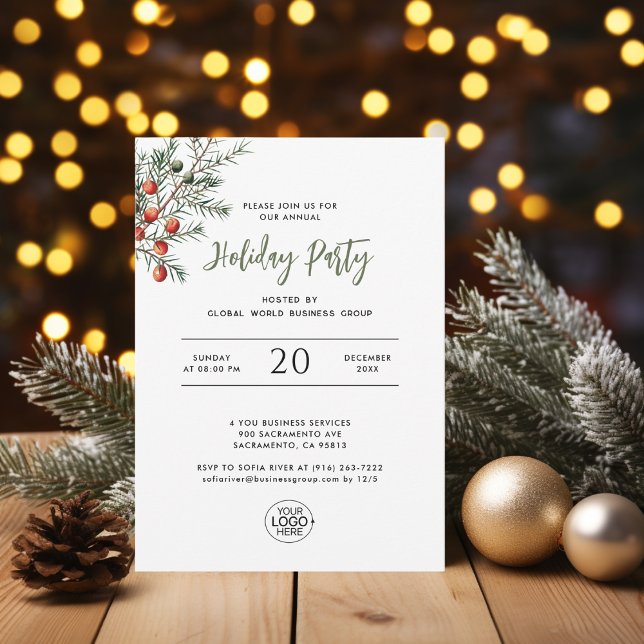 Minimalist Add Your Logo Christmas Branch Business Inbjudningar (Minimalist Add Your Logo Christmas Branch Business Invitation)