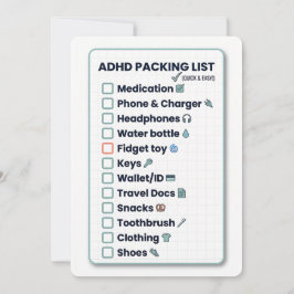 Minimalist ADHD Packing List Travel Checklist Card Julkort