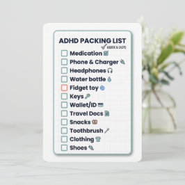 Minimalist ADHD Packing List Travel Checklist Card Julkort