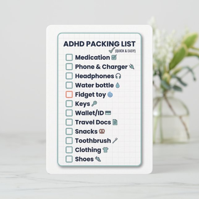 Minimalist ADHD Packing List Travel Checklist Card Julkort (Stående Fram)
