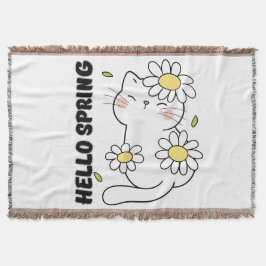 Minimalist Aesthetic Hello Spring Cat & Daisy  Filt