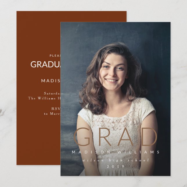 Minimalist AKADEMIKER fotostudentfestinbjudan Inbjudningar (Fram/baksida)