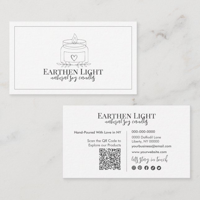 Minimalist and Modern Candle Botanical QR Code Visitkort (Fram/baksida)