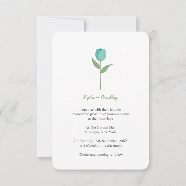Minimalist Aquamarine Tulip Inbjudningar (Baksida)