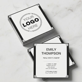 Minimalist Art Deco Black White Square Logo Fyrkantigt Visitkort