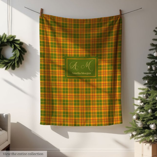 Minimalist Autumn Tartan Blanket Elegant Monogram Fleecefilt (Minimalist Autumn Tartan Blanket Elegant Monogram)